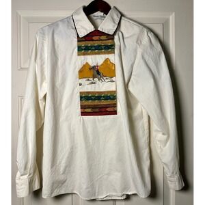 Sharon Young Sportswear Western Cowboy Embroidered Cotton Button Down Shirt Sz 2